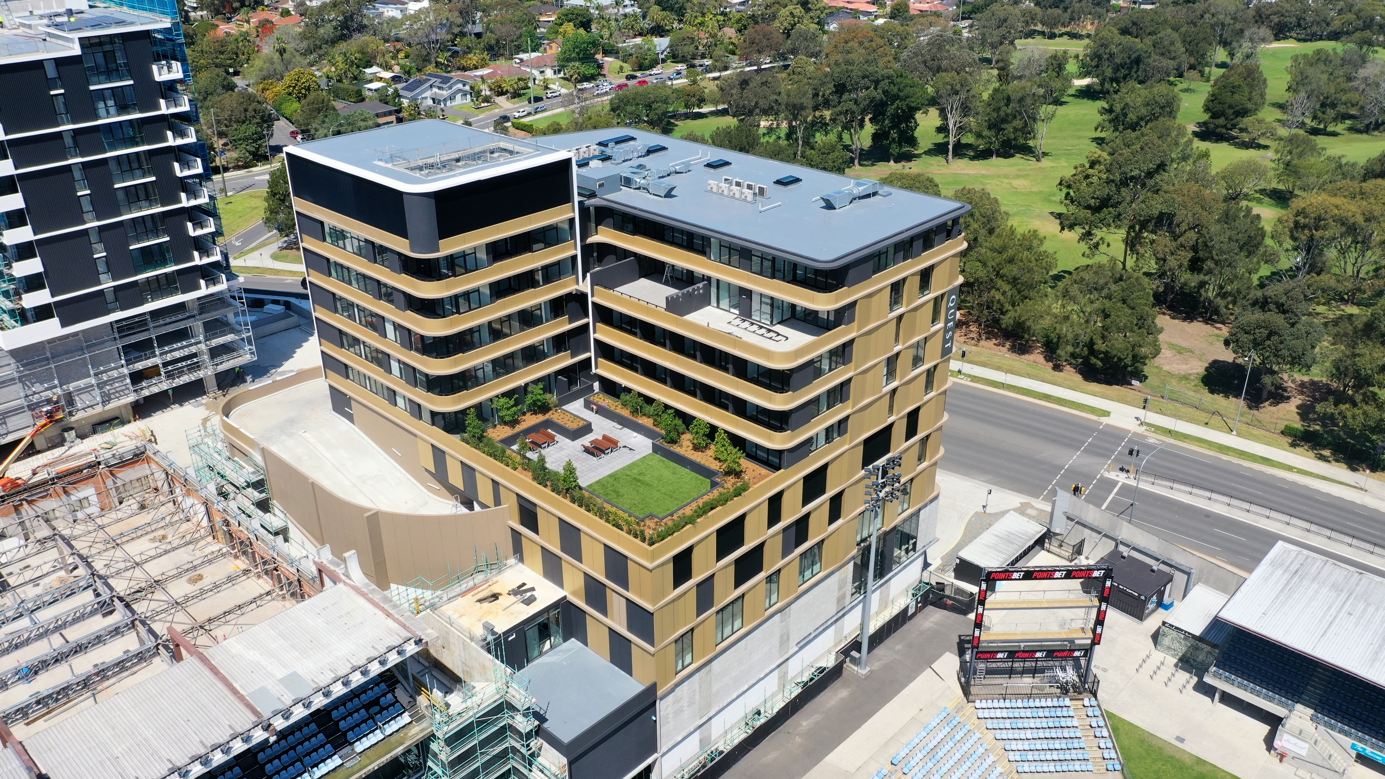 aerial view of Quest Hotel almost completed