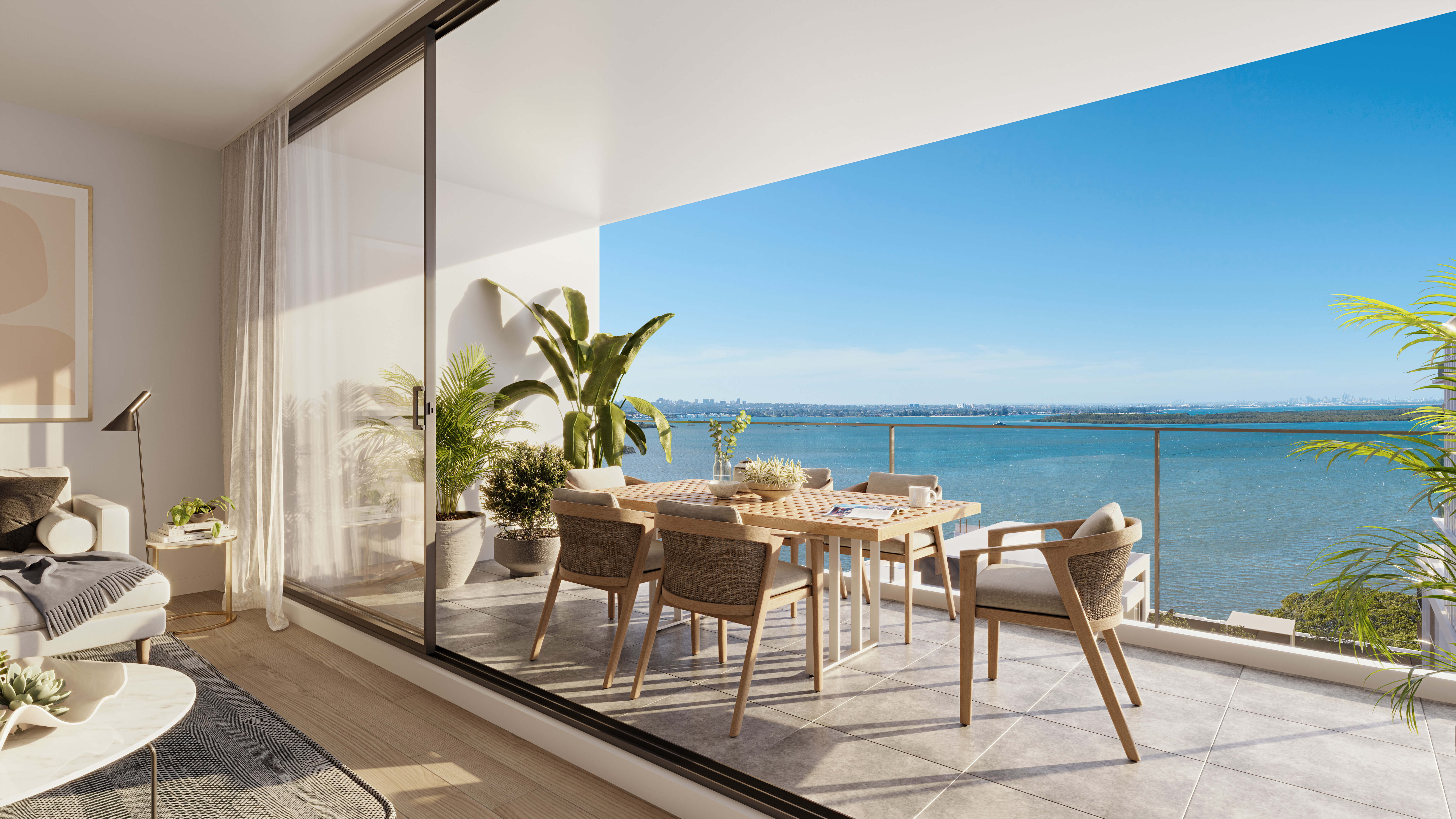 CGI of residential unit balcony at Woolooware Bay Town Centre S4
