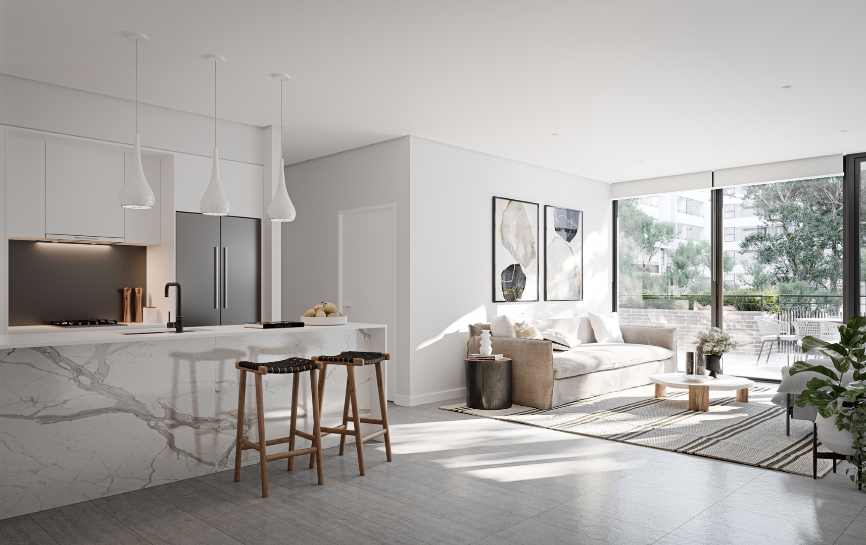 CGI living area Melrose Park Village