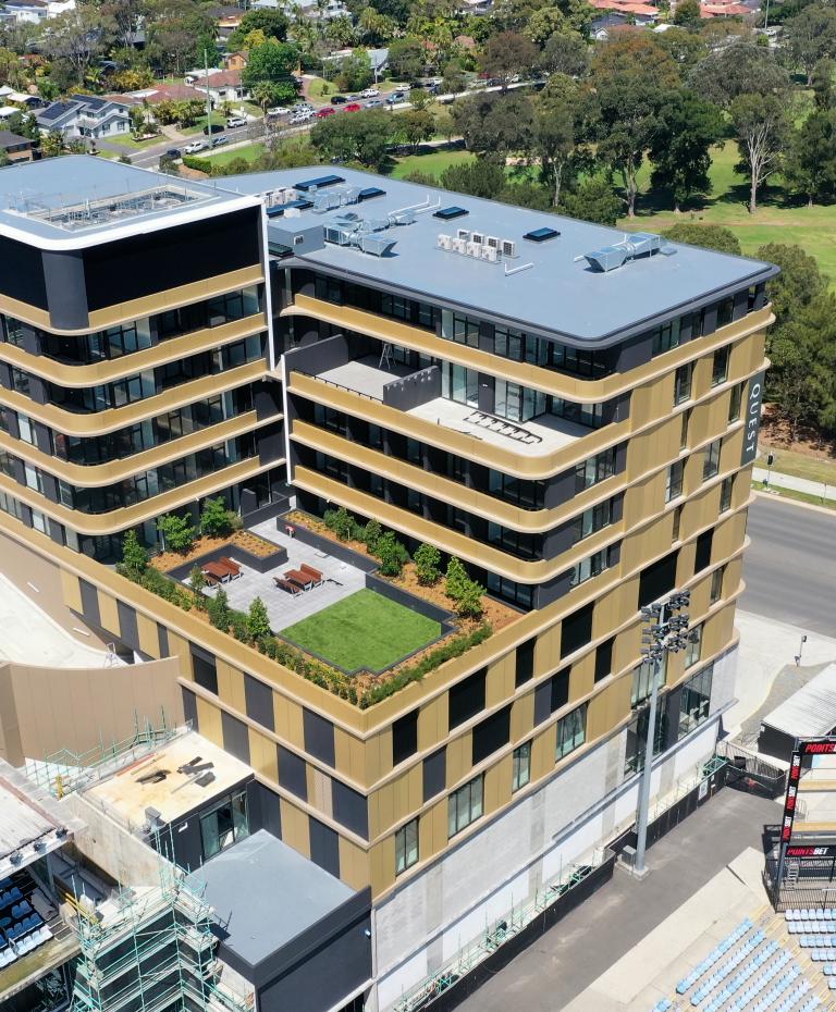 aerial view of Quest Hotel almost completed